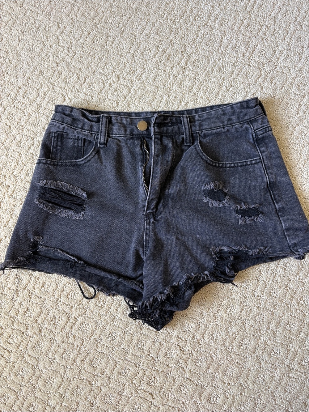 SHEIN Black Distressed High-Rise Denim Shorts, size S